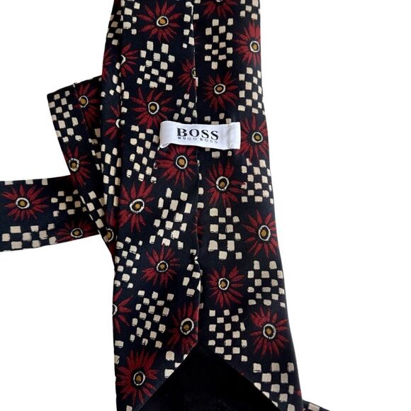 Men’s Hugo Boss 100% Silk Floral Checker Print Neck Tie - Picture 3 of 4